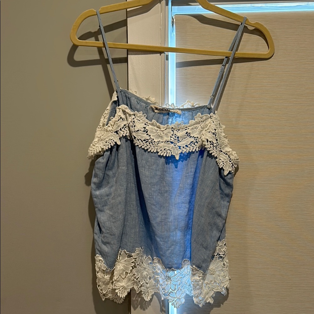 Blank NYC Blue Cropped Camisole Embellished Tank Top